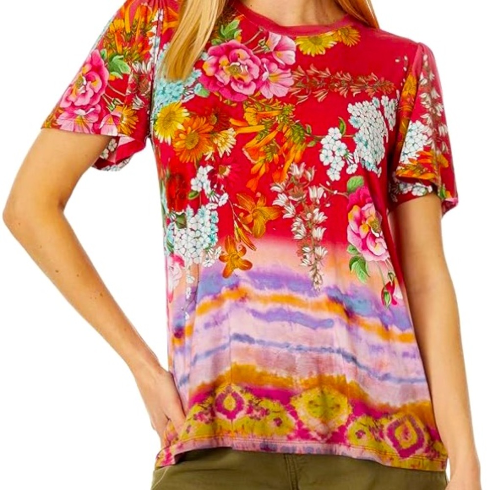 Johnny Was Golden Rose Flutter Sleeve Tee